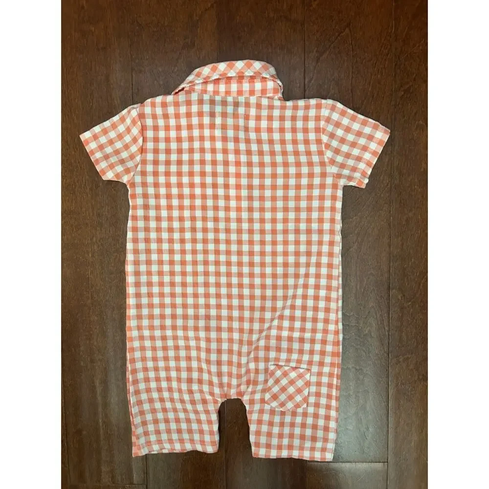 Me & Henry Orange Gingham Short Sleeve Baby Romper, Size 18-24 Months